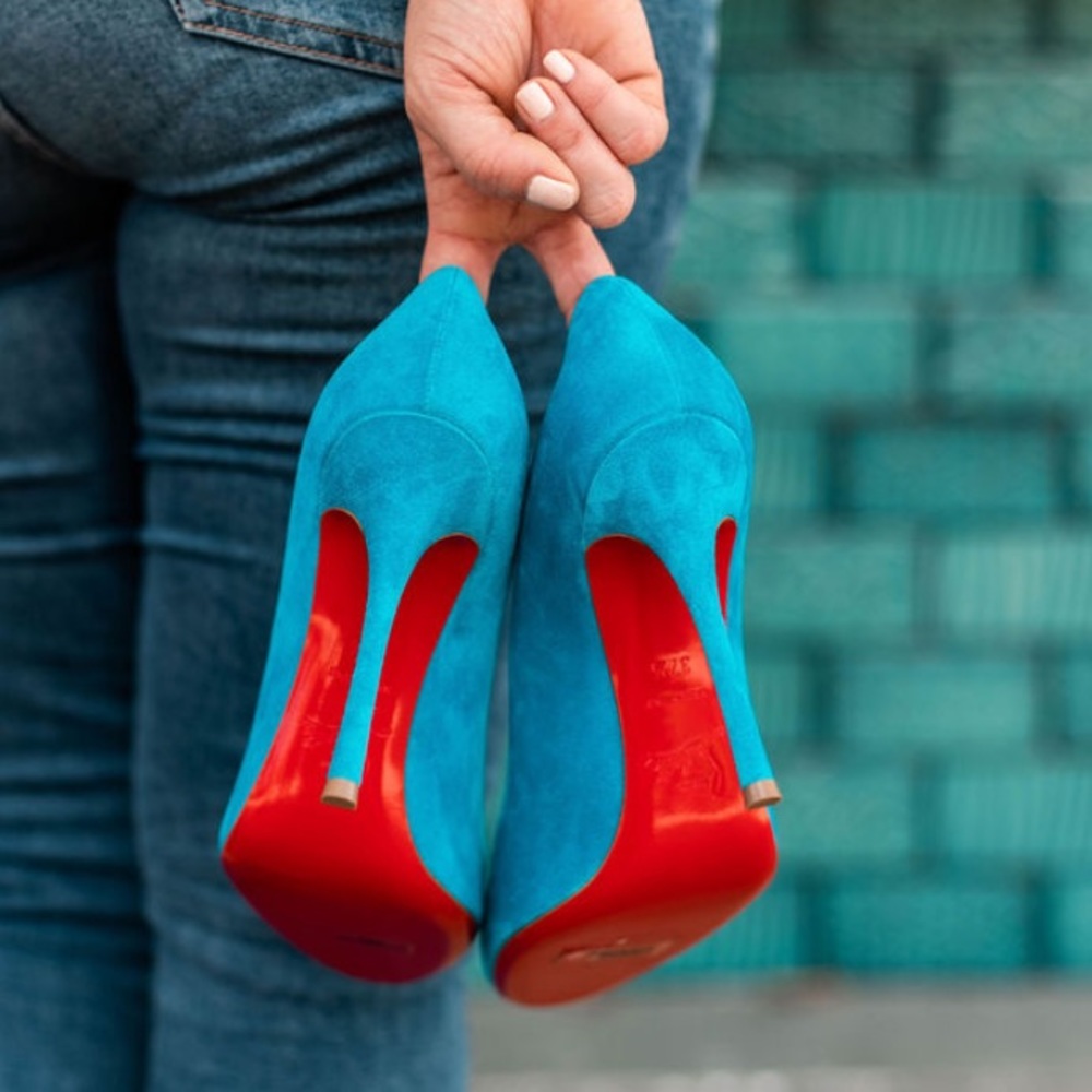 SOLD - LOUBOUTIN Fifetish Pumps Blue Suede Size 37.5 7.5